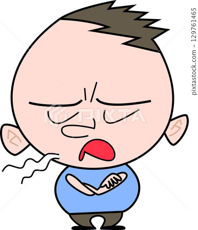 一個胖胖的男孩，一臉不滿地嘆了口氣 129761465