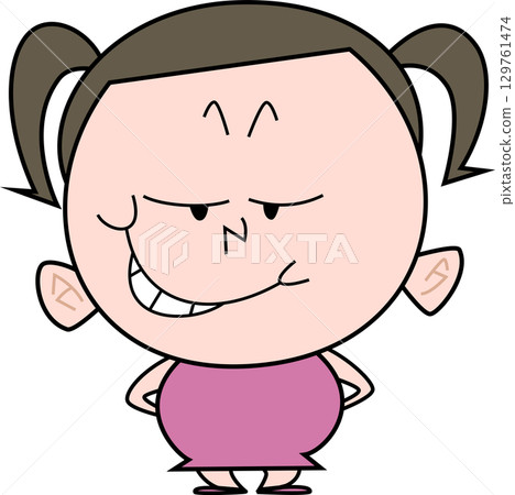 A chubby girl with her arms behind her back grinning A chubby girl with her arms behind her back grinning 129761474