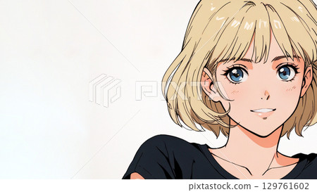 短髮女人溫柔微笑 129761602