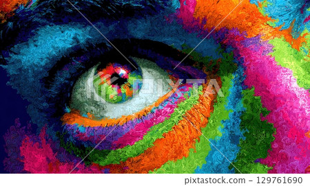 Vibrant Abstract Eye Art with Multicolored Spirals in High Detail 129761690