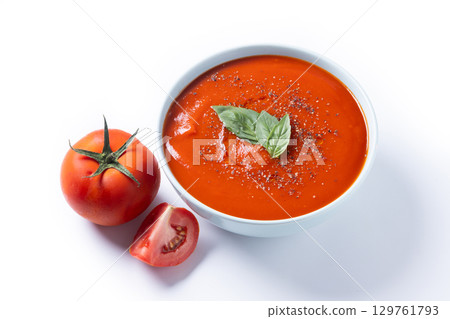 Homemade Tomato Soup in bowl with Basil Homemade Tomato Soup in bowl with Basil 129761793