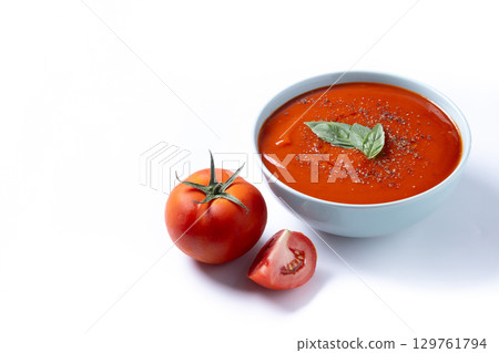 Homemade Tomato Soup in bowl with Basil 129761794