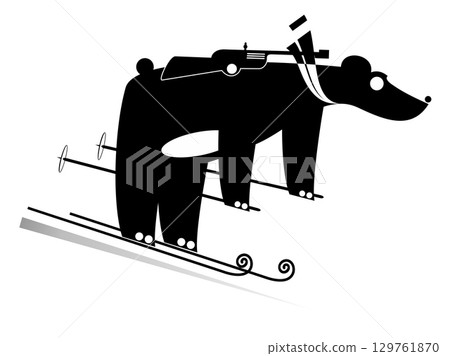 Biathlon competitor bear. Skiing a biathlon competitor bear. Black and white illustration Biathlon competitor bear. Skiing a biathlon competitor bear. Black and white illustration 129761870