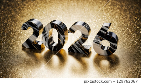 Decorative Black and White 2026 Numbers Illuminated Against a Gold Glitter Background 129762067