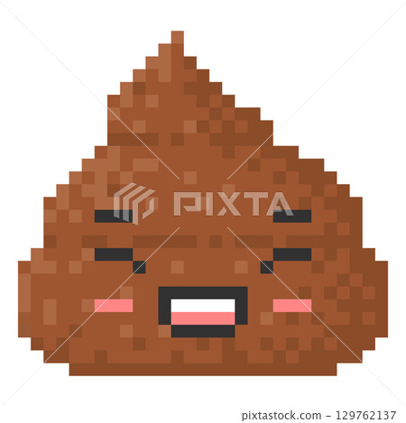 Cute cheerful poop kawaii emoji emoticon pixel art, vector poo turd heap happy face with laugh open mouth, closed eyes Cute cheerful poop kawaii emoji emoticon pixel art, vector poo turd heap happy face with laugh open mouth, closed eyes 129762137