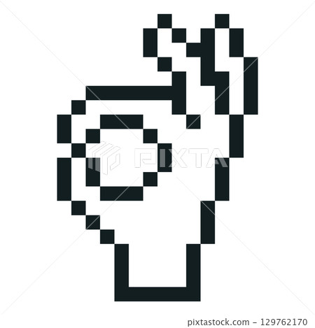 Ok sign hand gesture emoji emoticon vector pixel art, perfect hand symbol, black outline 8 bit fingers arm language Ok sign hand gesture emoji emoticon vector pixel art, perfect hand symbol, black outline 8 bit fingers arm language 129762170