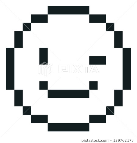 Happy winking emoji emoticon vector pixel art, black outline smile face with winks eye, funny 8bit videogame joke avatar Happy winking emoji emoticon vector pixel art, black outline smile face with winks eye, funny 8bit videogame joke avatar 129762173