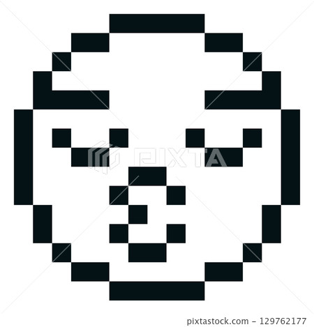Happy emoji emoticon with kiss lips gesture pixel art, black outline enamored flirt round face, 8 bit love expression 129762177