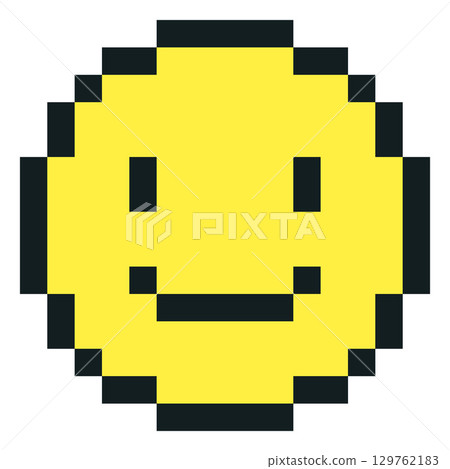 Happy laugh emoji emoticon pixel art vector icon, yellow and black outline smile face, cute retro 8 bit positive avatar 129762183