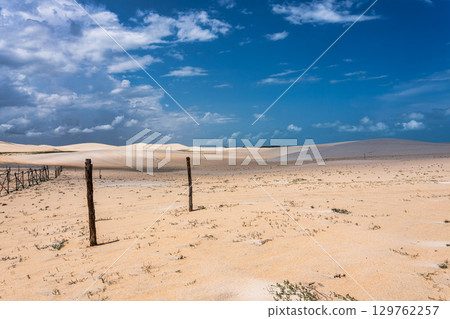 Buggy tour in the lagoon on the Funil Dune, Tatajuba Beach at Camocim, Jericoacoara, Ceara in Brazil 129762257