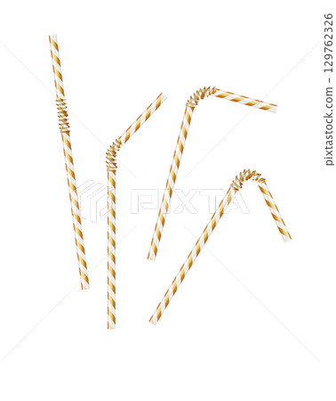 Realistic color drinking straw. Plastic paper bendy pipes for beverages. Flexible bar liquid sucking accessories. Tubes for juice or soda. Vector 129762326