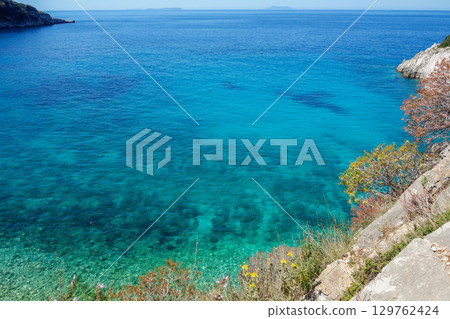 amazing secluded Filikuri Beach in Himara, Vlora district, Albania, at sunny day 129762424