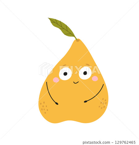Vector Illustration of Funny Pear Character with Happy Face in Cute Flat Style, Playful Cartoon Fruit 129762465