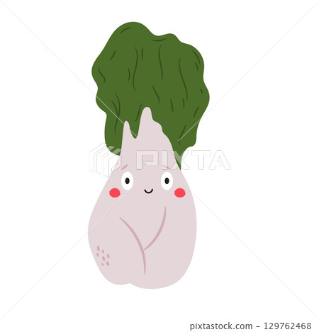 Vector Illustration of Funny Pak Choi, Bok Choy Character with Happy Face in Cute Flat Style, Playful Cartoon Vegetable 129762468