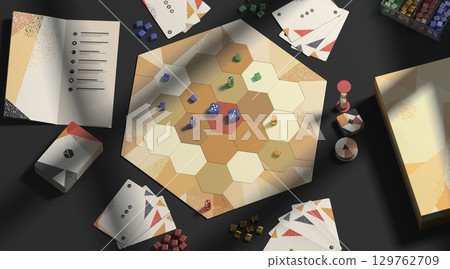 Colored board game field with chips, dice and cards mockup 129762709