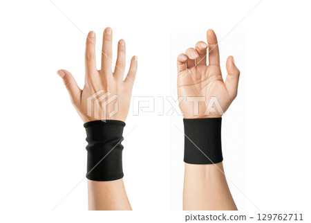 Blank black sport wristband on hand mockup set, ai generated Blank black sport wristband on hand mockup set, ai generated 129762711