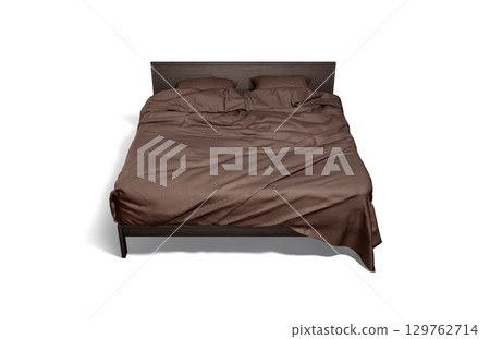 Blank wooden double bed with brown bedding mockup, top view Blank wooden double bed with brown bedding mockup, top view 129762714