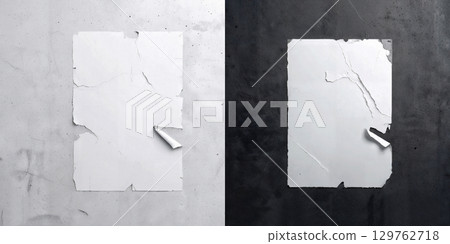 Blank white wheatpaste adhesive torn poster on wall, ai generated Blank white wheatpaste adhesive torn poster on wall, ai generated 129762718