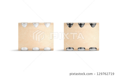 Craft cardboard six pack with black and white can mockup Craft cardboard six pack with black and white can mockup 129762719