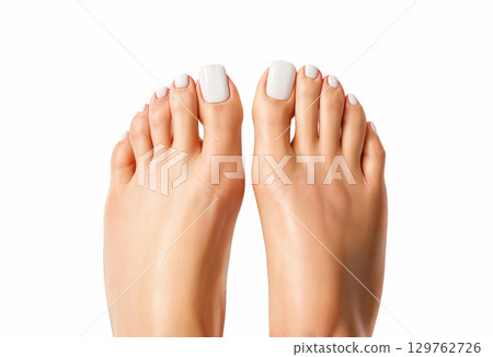 Foot with white toenails pedicure, ai generated 129762726