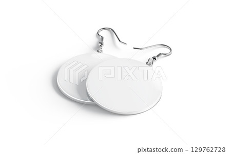Blank white round earring pair mockup stack, isolated 129762728
