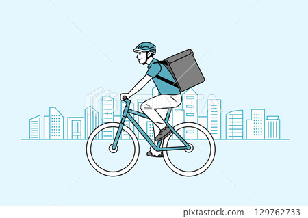 Illustration of a male food delivery man riding a bicycle 129762733