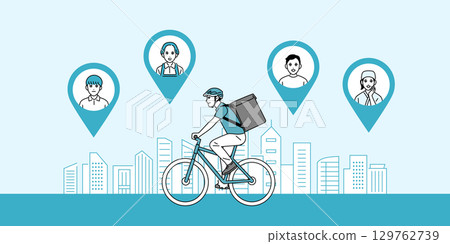 一位男性送餐員騎自行車的插圖 一位男性送餐員騎自行車的插圖 129762739