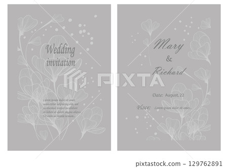 Beautiful wedding invitation card with branches and flowers. hand drawn. Not AI, Vector illustration 129762891