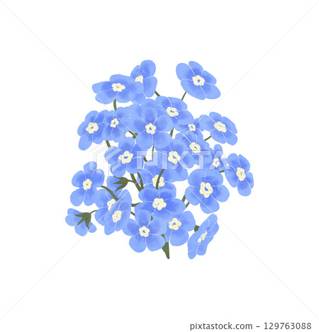 Blue forget-me-nots, flower composition, twig, hand-drawn watercolor digital illustration in flat naive style, isolated. Element for designing 129763088