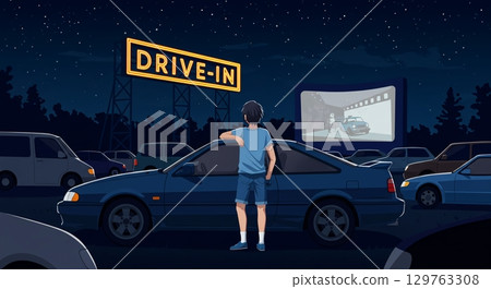 Great memories! Watching a movie at a drive-in theater 129763308