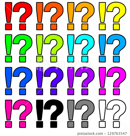 Colorful exclamation marks and question marks in different colors set transparent PNG illustration 129763547
