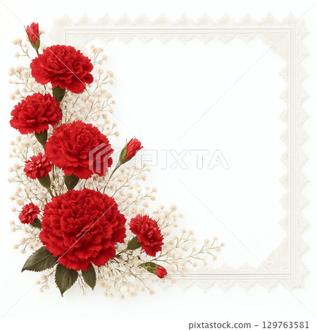 Carnation and white lace frame Carnation and white lace frame 129763581