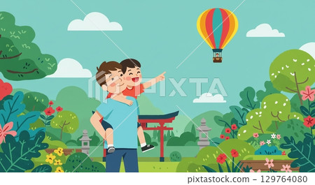 最棒的假期！慈愛的父親和孩子在公園散步 129764080