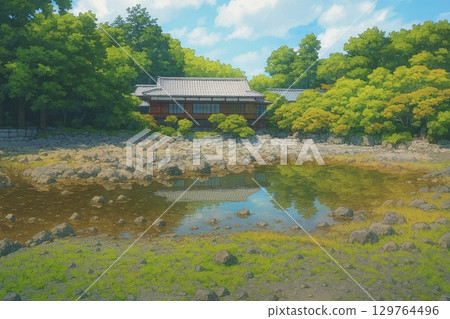 Japanese Garden and Traditional Arc 129764496