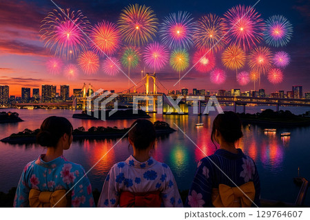 Tokyo Bay Fireworks Festival, Odaiba Seaside Park and Rainbow Bridge, Tokyo Tower 129764607