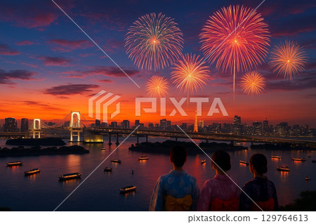 Tokyo Bay Fireworks Festival, Odaiba Seaside Park and Rainbow Bridge, Tokyo Tower 129764613