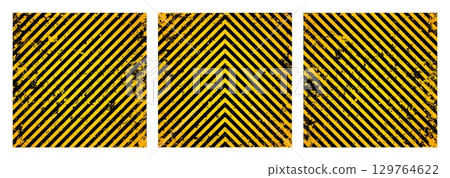 Warning sign with yellow and black diagonal lines. Attention, danger or caution symbol. Construction site signage, road safety notice, hazard banner, security alert shield. Vector illustration Warning sign with yellow and black diagonal lines. Attention, danger or caution symbol. Construction site signage, road safety notice, hazard banner, security alert shield. Vector illustration 129764622
