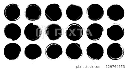 Grunge circles, brush strokes, lines, ink smudges, hand-drawn scribble shapes. Handmade sketchy marks, acrylic stains, charcoal streaks. Paint textures, dry brush effect. Vector illustration Grunge circles, brush strokes, lines, ink smudges, hand-drawn scribble shapes. Handmade sketchy marks, acrylic stains, charcoal streaks. Paint textures, dry brush effect. Vector illustration 129764653