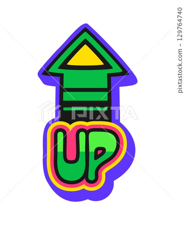 Up arrow casino money betting Y2K groovy sticker or vintage print. Vegas poker game bet 60s vector patch, gambling fortune sticker. Casino luck label with green up arrow or pointer, typography text 129764740