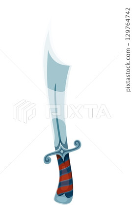 Pirate bandit cartoon blade sword game asset. Buccaneer sailor ancient isolated vector cutlass blade, corsair or privateer bandit weapon sabre game icon. Pirate captain fantasy sword videogame asset 129764742