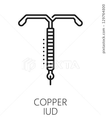 Copper IUD contraception method line icon or pictogram. Birth control method outline vector icon, contraception procedure sign. Family planning technique pictogram with copper T intrauterine device Copper IUD contraception method line icon or pictogram. Birth control method outline vector icon, contraception procedure sign. Family planning technique pictogram with copper T intrauterine device 129764800
