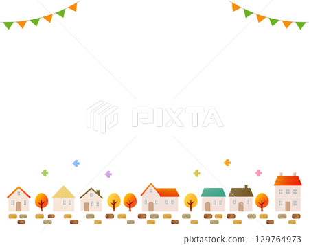 Cute house and cityscape background illustration_frame_autumn material 129764973