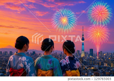 Big city Sumida River Fireworks Festival Tokyo Skytree 129765003