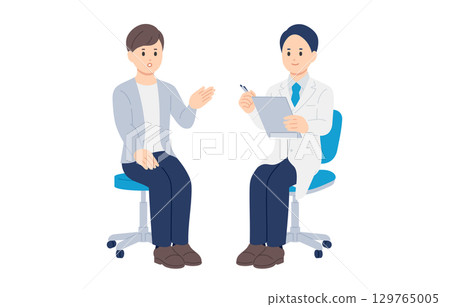 A male doctor and a young male patient conducting an interview [People vector illustration material] 129765005