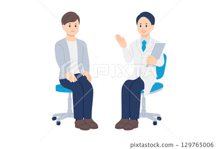 診斷和解釋男醫生和年輕男性患者[人物向量插圖素材] 129765006