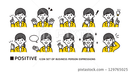 Icon material set of positive poses of young women looking for work_Vector 129765025