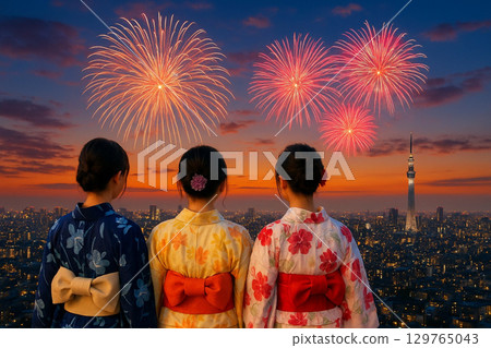 Big city Sumida River Fireworks Festival Tokyo Skytree Big city Sumida River Fireworks Festival Tokyo Skytree 129765043