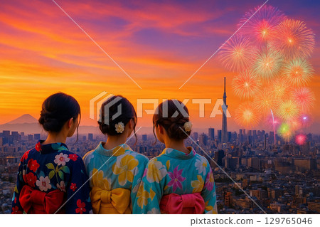 Big city Sumida River Fireworks Festival Tokyo Skytree 129765046