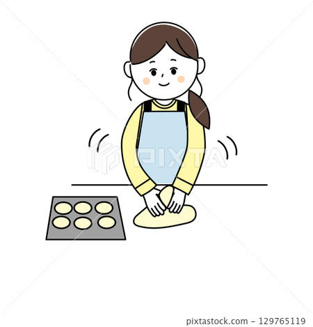 一位婦女揉麵團的插圖 129765119