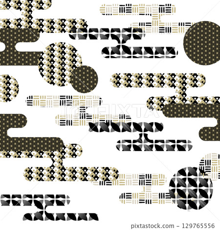 復古現代背景素材的飄渺雲霧，別緻的日式裝飾，黑色 129765556